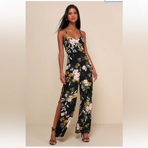 Lulu's Black Floral Jumpsuit